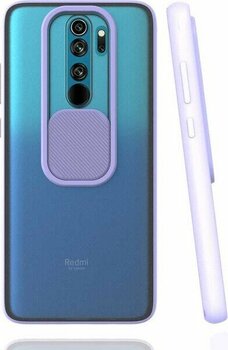 noktaks - Xiaomi Redmi Note 8 Pro - Kılıf Slayt Sürgülü Arkası Buzlu Lensi Kapak - Lila