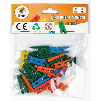 Lino Renkli Ahşap Mandal 25 mm 50 Parça Farklı Renklerde Kırtasiye Malzemesi