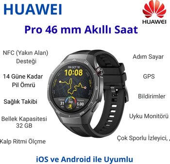 Huaweı Watch Gt 5 Pro 46 Mm Akıllı Saat Siyah + Huawei Fit New Akıllı Saat Hediye