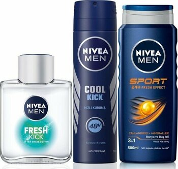 Nivea Erkek Cool Kick Fresh Sprey Deodorant 150 ml - Kick Fresh Tıraş Sonrası Losyon, Sport Duş Jeli 500 ml