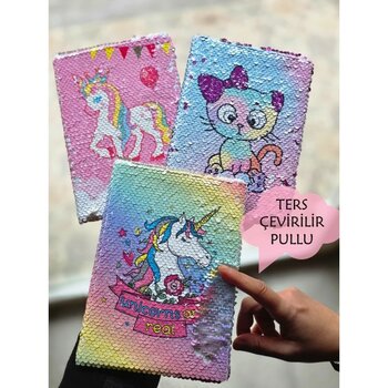 Duffa Pullu Unicorn Hatıra Defteri Anı Defteri Çizgili Hediyelik Defter Günlük Defter Doğum Günü Hediye - Pembe - Krem