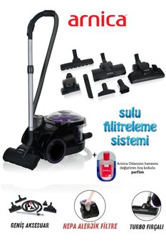 Arnica 2400W Turbo Başlıklı Bora Anti Alerjik Yüksek Çekim gücü Sulu süpürge + Tiftik Makinesi Hediyeli