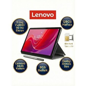 Lenovo 8gb 128GB Sim Kartlı 11 Inç Fhd IPS Ekran - Dolby Atmos Ses, Lte-Android Tablet, 8 Çekirdekli Işlemci, Uzun Pil Ömrü - Gri - 128 GB