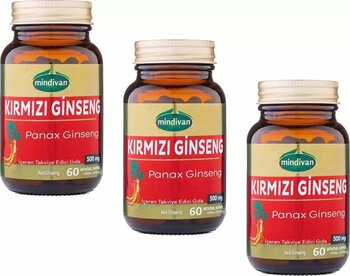 Mindivan Kırmızı Ginseng Ekstraktı 60 Kapsül Panax Ginseng Red Ginseng X3 Adet