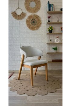 silla Concept Ay Sandalye Teddy Krem Kumaş Naturel Ahşap Sandalye