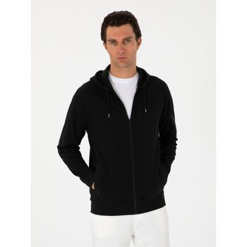 Cacharel Erkek Siyah Regular Fit Tam Fermuarlı Kapüşonlu Sweatshirt 50300994-VR046 - L