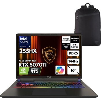 MSI Msı Vector 16 Hx Aı Ultra 7-255HX 16-Gbddr5 2 Tb RTX5070TI (12 GB-GDDR7-40W) 16" Fhd+ 144Hz Windows 11 Pro + Hmf Sırt Çantası A2XWHG-091XTRHMF21