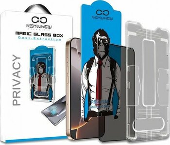 Magic Glass Box iPhone 15 Pro Max Uygulama Aparatlı Hayalet Cam Ekran Koruyucu