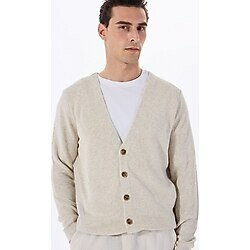 Fabrika Comfort Bej Erkek V Yaka Regular Fit Jakarlı Keten Karışımlı Hırka FC5SM-HRK 2758