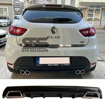 Renault Clio 4 Difüzör Arka Tampon Eki 2 Egzoz Çıkışlı Siyah Lüx Tip
