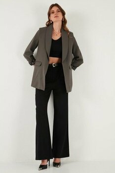 Lela Regular Fit Klasik Yaka Desenli Astar Detaylı Blazer Ceket Bayan Ceket 6839227 - Kahve - M