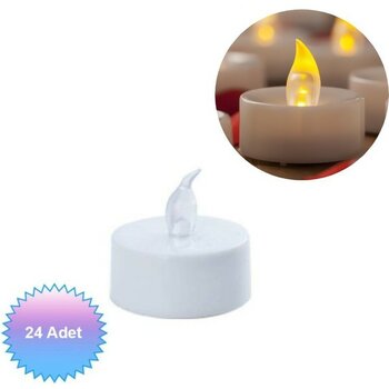 RoseRoi Işıklı Dumansız Pilli LED Mum Sarı Işık 24 Adet Pil Dahil