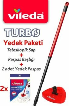 Vileda Turbo Teleskopik Sap + Üçgen Başlık + 2'li Yedek Paspas - Beyaz