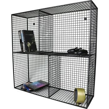 Wess Dizayn Metal Duvar Rafı 4 Gözlü Grid Kare Model Kitaplık Wd-63 - Siyah