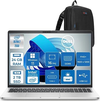 Dell Pro 16 Plus Core Ultra 7 255u 5.2ghz 24 GB RAM 2 TB SSD W11Pro Boost 16" IPS Fhd+ Pb16250bto105p09 - Zetta Çanta