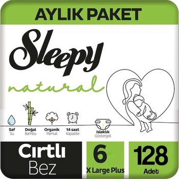Sleepy Natural 6 Numara X Large 128'li Cırtlı Bez