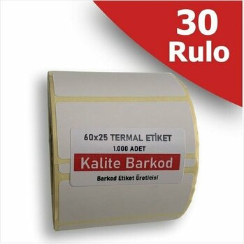 Kalite Barkod 60X25 Termal Etiket | 30 Rulo Barkod Etiketi