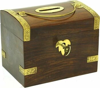 Skygo Kumbara Kilitli Ahşap Kutu Kumbara Hediyelik