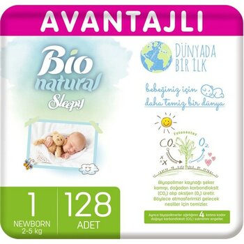 Sleepy Bio Natural Avantajlı Bebek Bezi 1 Numara Yenidoğan 128 Adet 2-5 Kg