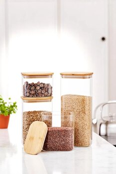 Mirilliahome Bambu Kapaklı 4’lü Cam Kavanoz Seti – Hava Geçirmez Saklama ve Düzenleme Kavanozları