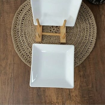 TrendBibu 15 Cm Seramik Beyaz Kare Pasta Tatlı Sunum Tabağı