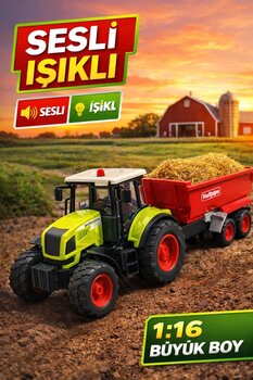 scntoys Sesli Işıklı Oyuncak Römorklu Traktör Dev Tekerlekli Oyuncak Traktör 37CM