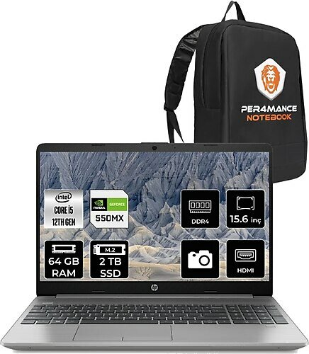 HP 250 G9 6Q8m7es 15.6 inç Intel Core i5 1235U 64 GB 2 TB SSD NVIDIA GeForce MX550 FreeDOS