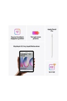 İpad Mini 7. Nesil Wi-Fi 128 Gb 8.3" Mxn73tu/A Mavi Tablet