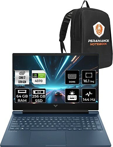 HP Victus 16 7P6b3ea 16.1 inç Intel Core i7 13700H 64 GB 256 GB SSD NVIDIA GeForce RTX 4070 FreeDOS
