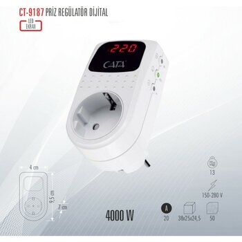 Cata CT-9187 Dijital Akım Korumalı Priz - 1 adet