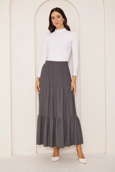Rudaconcept Katlı Bürümcük Kumaş Etek, 3 Kat Etek, Tesettür Etek, Uzun Etek, Anne Hediye, Sevgili Hediye L/XL Beden