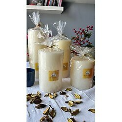 Fu Glowıs El Dökümü Mega Boy 4'lü Silindir Mum Dekoratif Eskitme Tarzı Krem 12X14-19-23.4-28.5 cm 1 Adet
