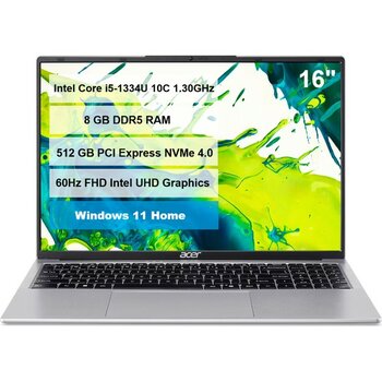 Acer Aspire Lite AL16-54P-51RZ Intel Core i5-1334U 8GB DDR5 512GB M.2 SSD 16" 60Hz FHD Windows11 Home