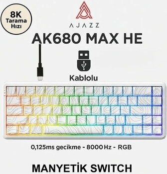 Ajazz AK680 Max Siyah - Beyaz Kablolu Type-C Oyuncu Mekanik Klavye RGB