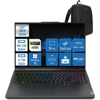 Lenovo Legion Pro 7 I9-14900HX 96GB 2tb + 2tb SSD 16GB/RTX4090/175W 16" 240Hz 500NITS Hdr Wqxga WIN11PRO Taşınabilir Bilgisayar L83DE002XTRWP24 + Z