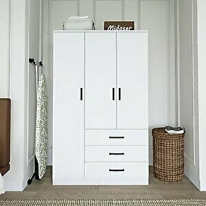midoser Easy Mat Beyaz 3 Kapılı 3 Çekmeceli Çok Amaçlı Elbise Dolabı
