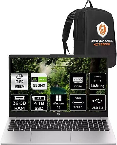 HP 250 G10 8A543EA 15.6 inç Intel Core i7 1355U 36 GB 4 TB SSD NVIDIA GeForce MX550 Windows 11 Home