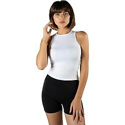 Terapi Men Kadın Beyaz Fitted/vücuda Oturan Halter Yaka Spor Bluz Atlet 23K-TRP-CRP11