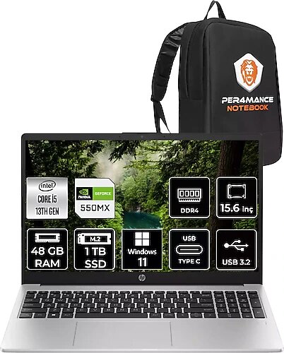 HP 250 G10 8A539EA 15.6 inç Intel Core i5 1335U 48 GB 1 TB SSD NVIDIA GeForce MX550 Windows 11 Professional