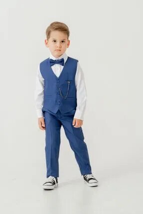 Pina Kids Erkek Çocuk Yelekli Slim Fit Takım Elbise 4 Parça Yelek Pantolon Gömlek Papyon TE.7026