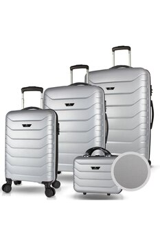 My Valice Solid PP Polipropilen Kırılmaz Kabin Orta Büyük ve Makyaj Boy Gümüş Gri 4'lü Valiz Seti