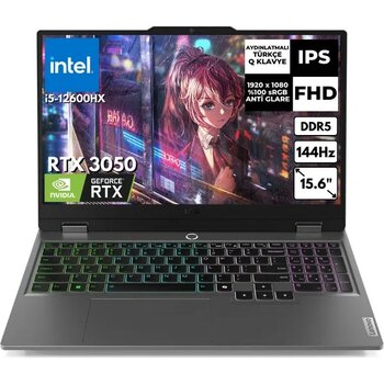 Lenovo Loq 15IAX9 I5-12600HX 12 GB 256 GB SSD 6gb RTX3050 15.6" 144Hz Fhd Freedos Gaming Laptop 83GS00P5TRAT1