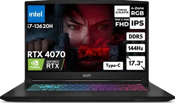 MSI Katana 17 i7-13620H 32GB 2 TBSSD RTX4070 (8GB) 17.3" FHD 144Hz Windows 10 Home Gaming Laptop B13VGK-1030XTRHMF88