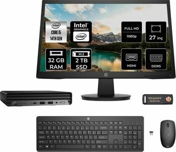 Hp Pro Mini 400 G9 Intel Core I5 14500T 32GB 2tb SSD 27" Fhd Monitör Fdos Mini Masaüstü Bilgisayar & Per4 USB Bellek 9H6W8ETMNT319 - Yok (Free Dos)