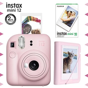 Fujifilm Instax Mini 12 Pembe Fotoğraf Makinesi - 10'lu Film Ve Mini Albüm Seti