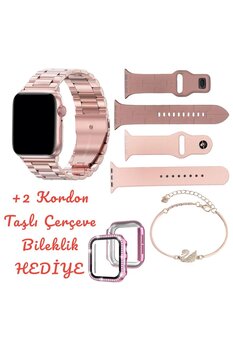 RabbitTech Rose Smart Watch Zarif Şık Kadın Akıllı Saat 41 Mm 3 Kordon Taşlı Çerçeve Charm Bileklik Hediyeli