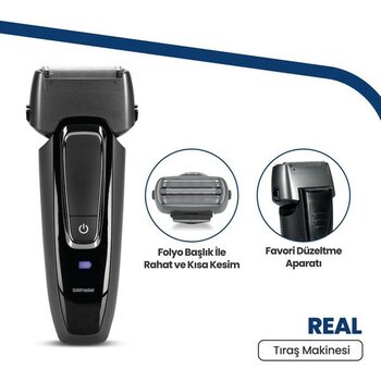 Goldmaster Real GM9119 Islak Kuru Ipx5 Su Geçirmez Li-Ion Bataryalı Sakal ve Favori Şekillendirici Tıraş Makinesi - Siyah