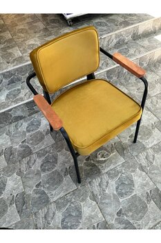 trendloom Cafe Sandalye Ahşap Kollu Sandalye Sarı Sandalye 1 adet