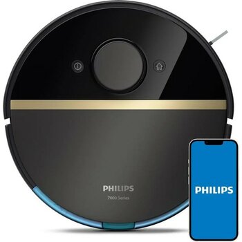 Philips Yeni Aqua Islak Kuru ve Mop Özellikli Ultra Emiş Gücü, 180DK Çalışma Süreli Premium Robot Süpürge - LUCİOLE BEYAZ LAMBADER HEDİYE! - Siyah