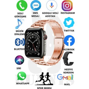 Rabbit Store Watch 8 Pro Metal Kordonlu Akıllı Saat 45MM Nfc Özellikli Bt Çağrı Destekli - 45 mm - Pembe - Siyah